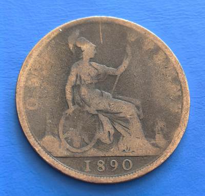 外国优质老铜币银币持续添加中，周六九点倒数截拍，满百包邮，可寄存半年，喜欢朋友微信扫描二维码可直接参拍 - 英国1890年维多利亚女皇大便士，流通品