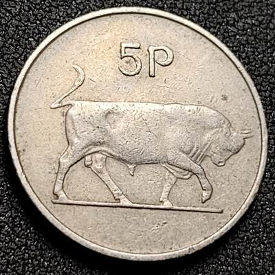 泉币菌-第144场-精品福利场 -  金牛 爱尔兰5便士镍铜动物硬币 23.5毫米 钱币纪念币