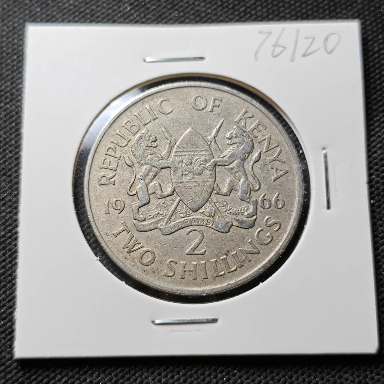 KK钱币收藏小铺 第376期  2月预留时间 周末发货  1966肯尼亚2先令 开国头像无字版