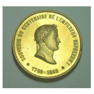 【艺术】法国艺术大章1869年 拿破仑诞辰百年金叶冠 高浮雕精制大镀金章 光边 50MM - 【艺术】法国艺术大章1869年 拿破仑诞辰百年金叶冠 高浮雕精制大镀金章 光边 50MM