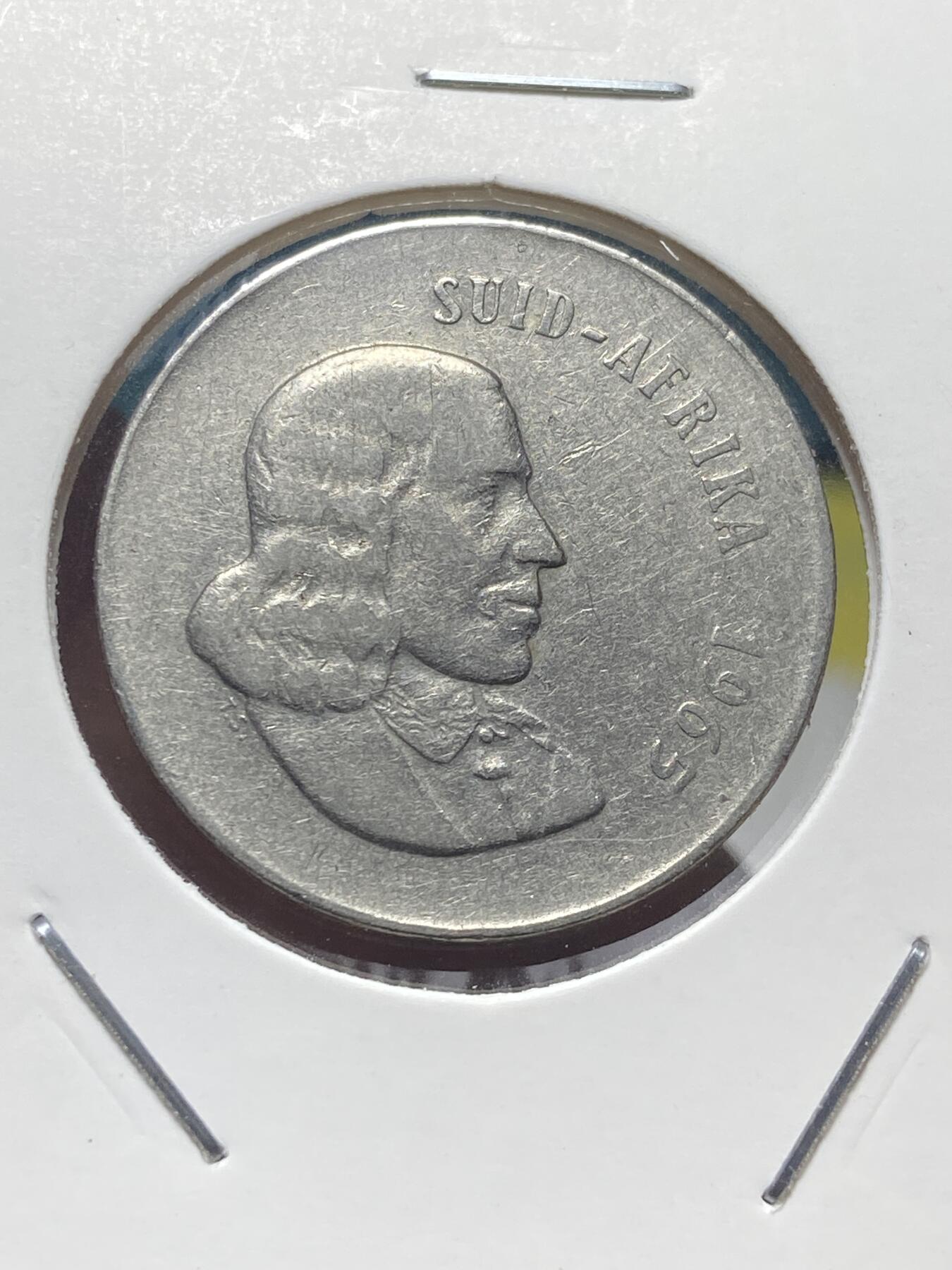 2025年第一百三十五场(总第一百六十一场）外国好品纸夹散币场(免佣金) 南非🇿🇦1965年20分(独立后第二套流通硬币，布尔语版)