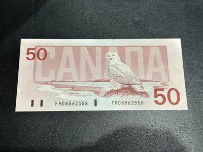 《外钞收藏家》第五百九十二期（精选场）（本平台长期征集拍品、欢迎藏友们联系合作） - 1988年加拿大鸟版50加元 无47尾558 UNC- 有个黄斑