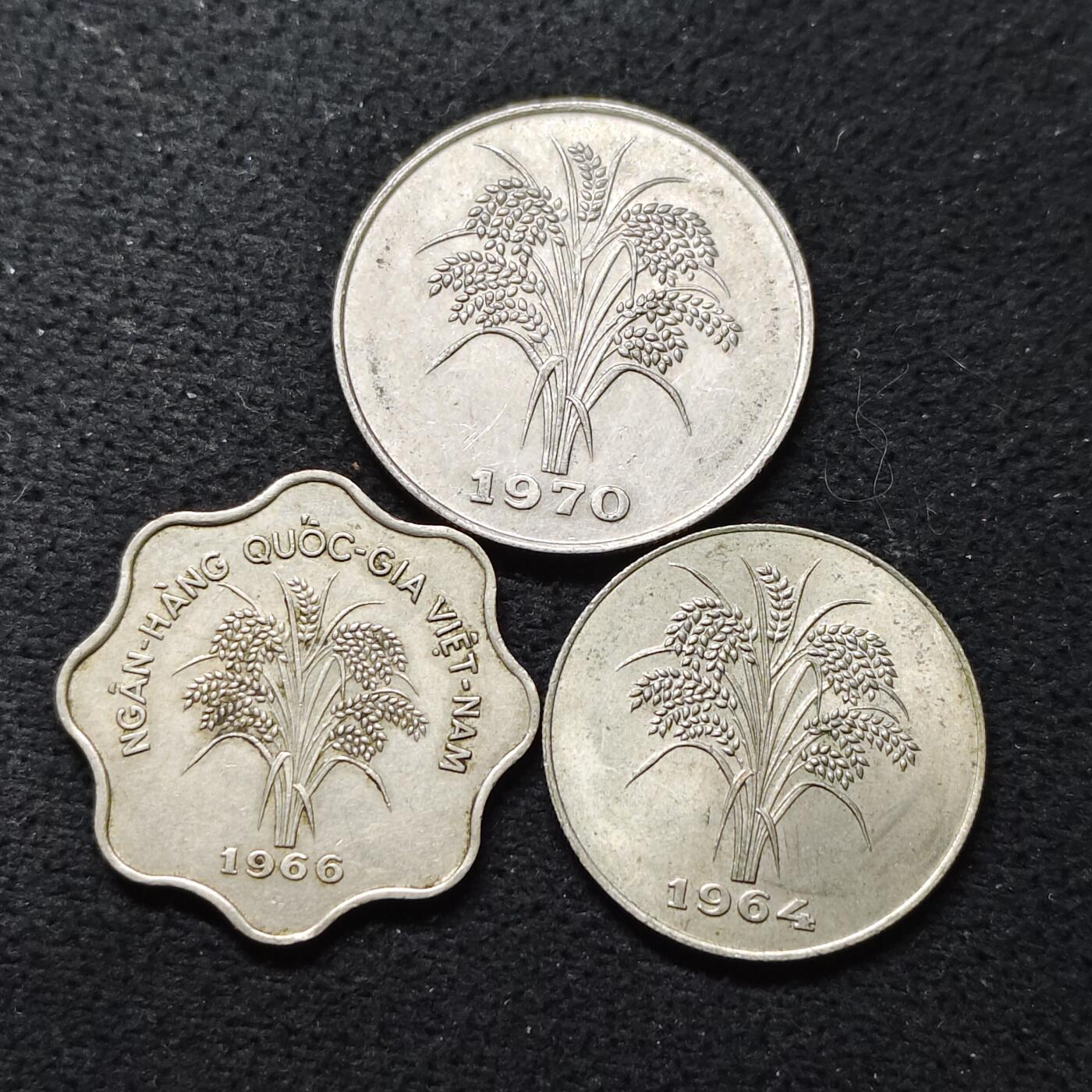 【全场包邮】纯粹捡漏拍484场（免费代拍第21场） 越南共和国1964-1970年水稻版3枚套币