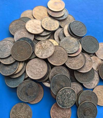 外国优质老铜币银币持续添加中，周六九点倒数截拍，满百包邮，可寄存半年，喜欢朋友微信扫描二维码可直接参拍 - 日本桐叶一钱100枚不少带光币（大正和昭和时期）