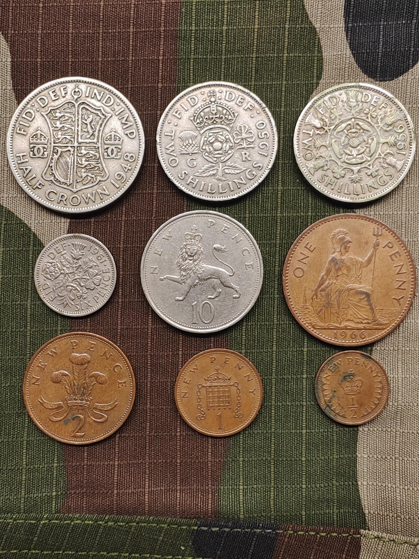 英国伊丽莎白女王 乔治六世 半芬尼 1芬尼 1便士 2先令 半克朗9枚一组 欧洲硬币 铜币 收藏