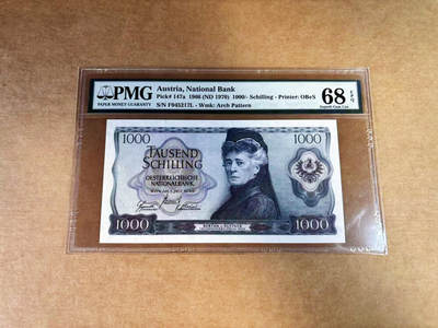 【Blue Auction】世界纸币精拍第760期——18级TOP拍卖/信誉/品质/专业/高效💫 - 奥地利 1966年1000先令 苏特纳 PMG68EPQ 高分 老壳