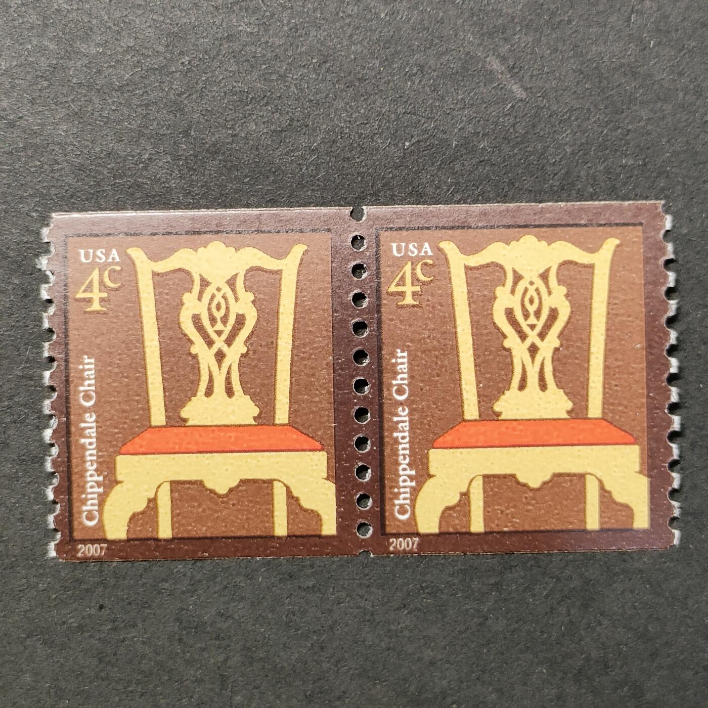 ↓君缘收藏676期☞钱币邮品↓无佣金、可寄存、满30元包邮  美国邮票，2004年奇彭代尔椅连票2全