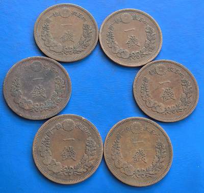 外国优质老铜币高银银币，周六九点倒数截拍，满百包邮，持续收拍 - 日本明治十七年壹钱6枚含好品