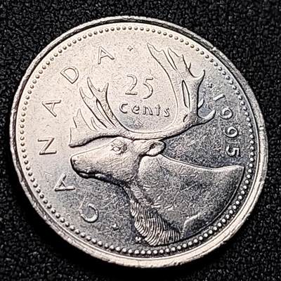 泉币菌-第143场-精品福利场 - 高币值 加拿大1995年1/4加拿大元 伊丽莎白二世 驯鹿 24mm