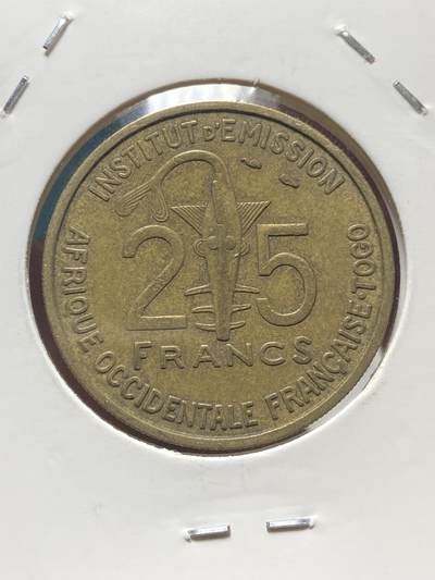 2025年第一百三十五场(总第一百六十一场）外国好品纸夹散币场(免佣金) - 法属西非–多哥1957单年份25法郎(仅供多哥地区流通)