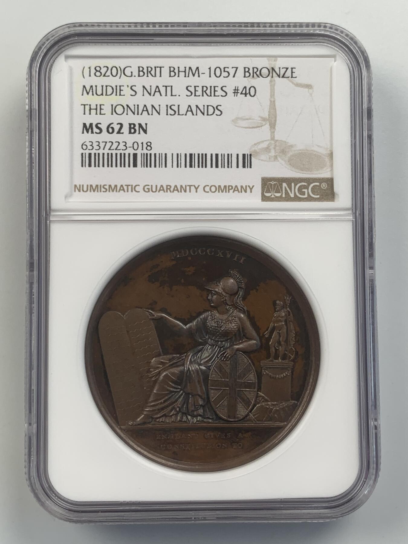 掌中浮雕-藏着的欧洲第045场 NGC MS62 : 1817年英属爱奥尼亚岛宪法铜章，  41mm