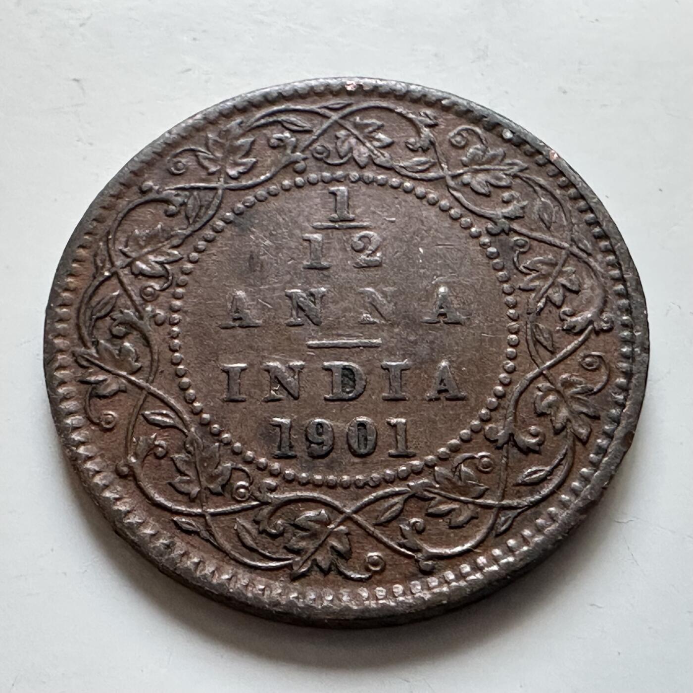 🌹外币初藏🌹🐯2025年第139场  每周二四六晚8️⃣点 接代拍 英属印度1901年1/12安娜铜币 美品