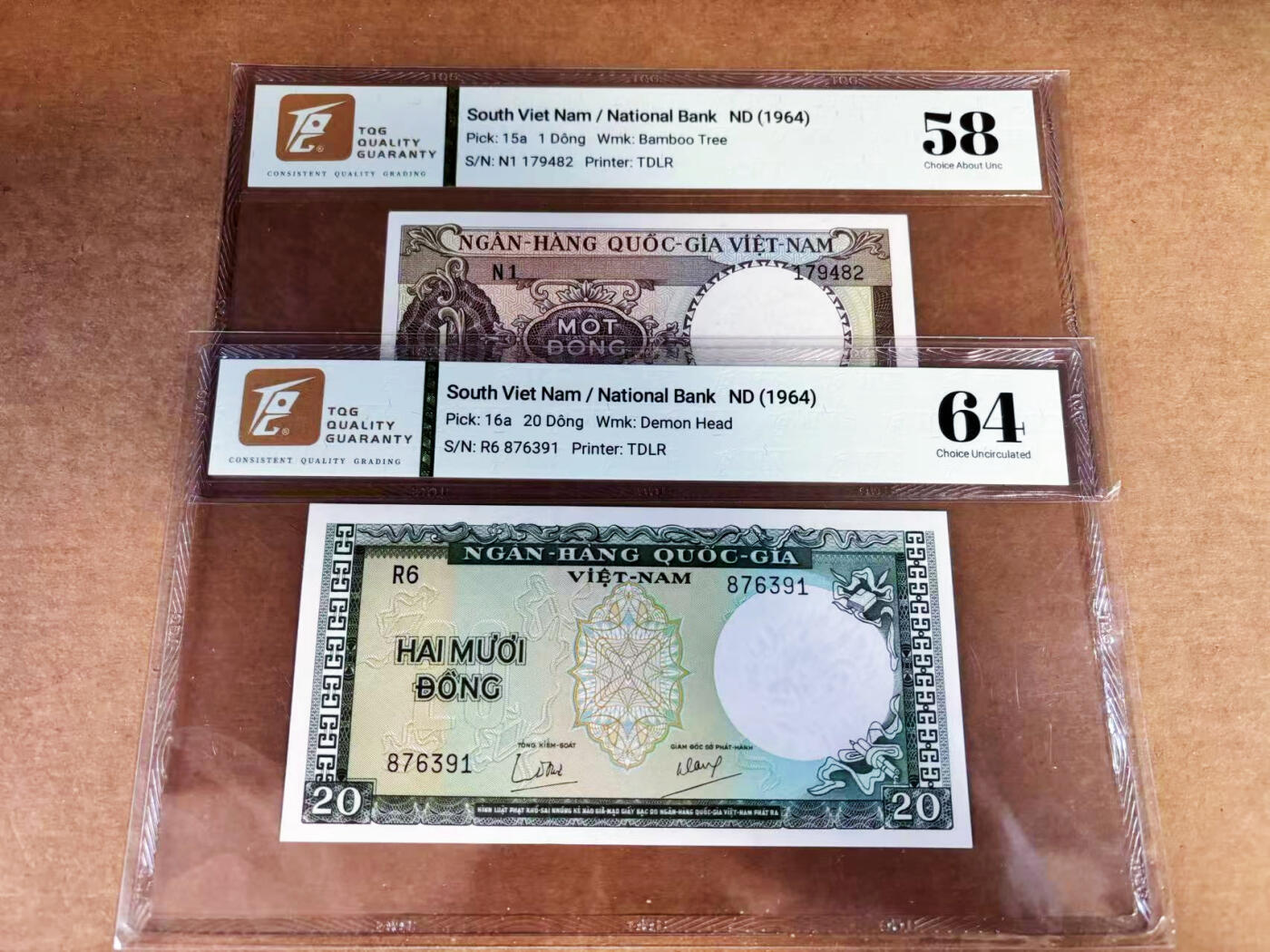 【Blue Auction】世界纸币精拍第760期——18级TOP拍卖/信誉/品质/专业/高效💫 【一组2张】南越 1964年1-20盾 TQG64-TQG58