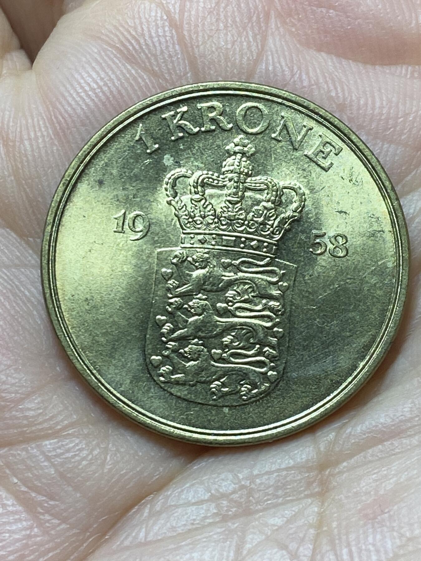 2025年第一百三十五场(总第一百六十一场）外国好品纸夹散币场(免佣金) 少见原光好品–丹麦🇩🇰1958年1克朗(弗雷德里克九世第二版，C; S版)