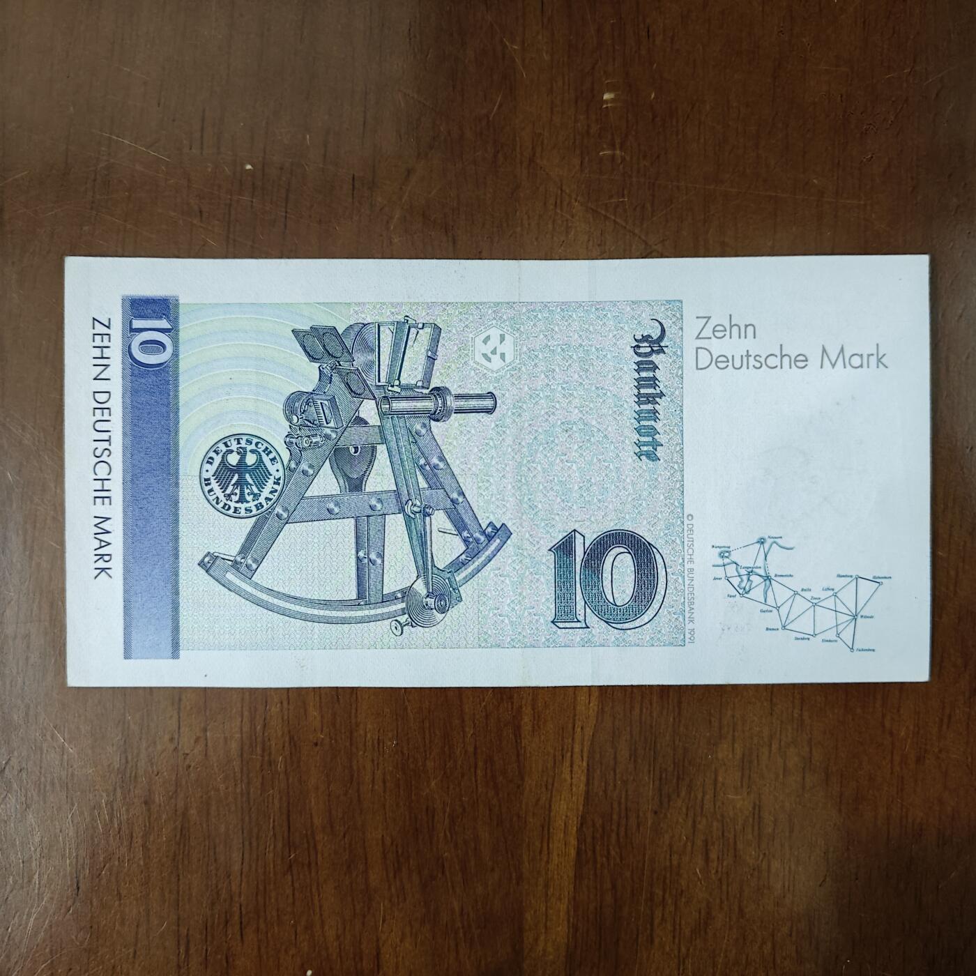 1993年联邦德国10马克纸币 德国联邦保真流通好品原图片