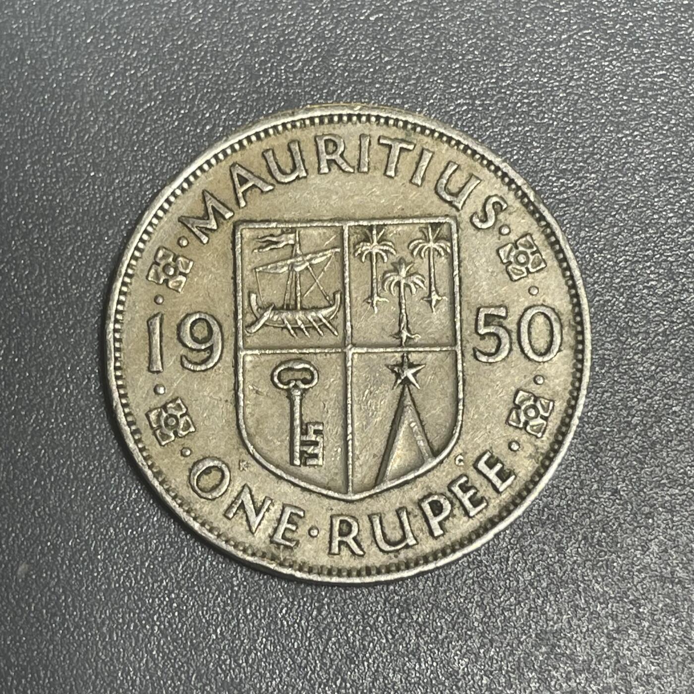 回流1215 英属毛里求斯1950年1卢比 乔治六世