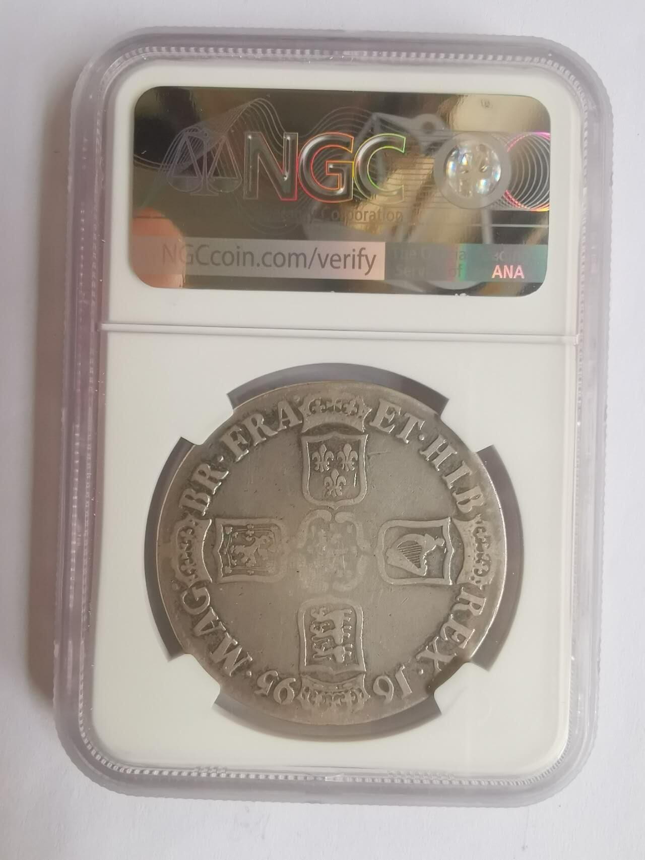 巨藏钱币第七期硬币场12月12号20点开拍 英国1695年1克朗老银币威廉三世NGC评价