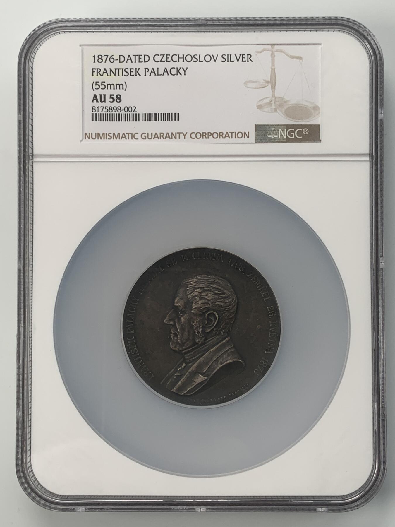 掌中浮雕-藏着的欧洲第045场 NGC AU58 : 1876年捷克政治家弗朗季谢克·帕拉茨基逝世银章，55mm
