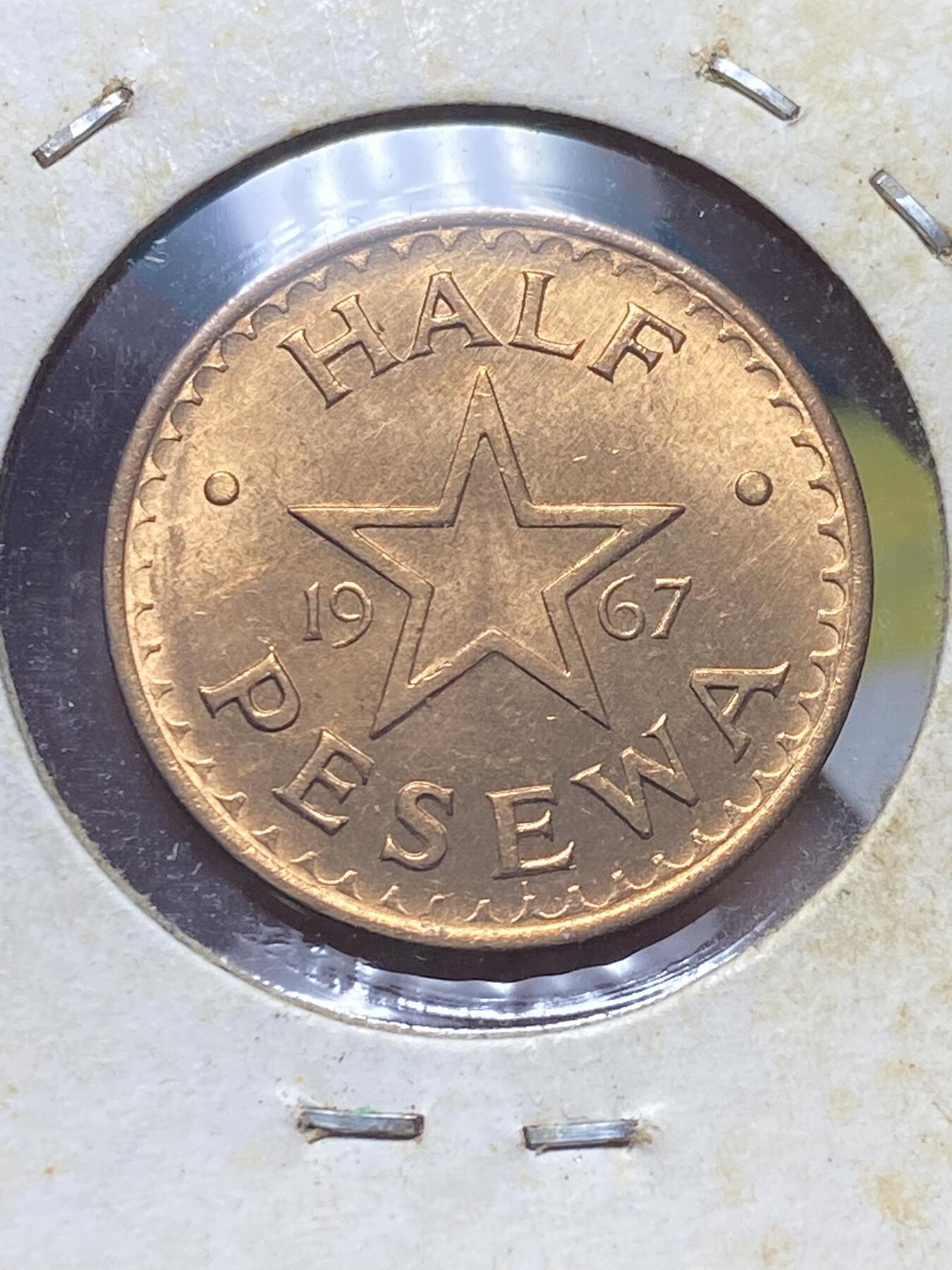 2025年第一百三十五场(总第一百六十一场）外国好品纸夹散币场(免佣金) 加纳🇬🇭1967单年份1/2比塞瓦(独立后第三套最小面值)