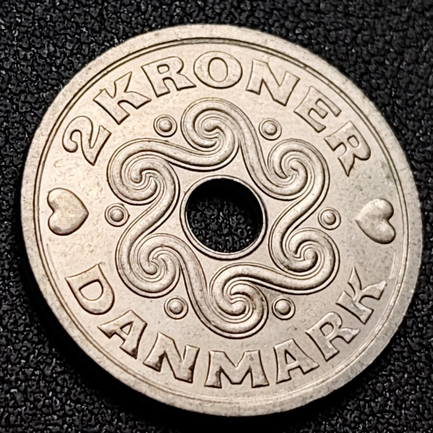 泉币菌-第143场-精品福利场 高币值 丹麦中孔2克朗镍币 