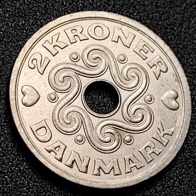 泉币菌-第143场-精品福利场 - 高币值 丹麦中孔2克朗镍币 
