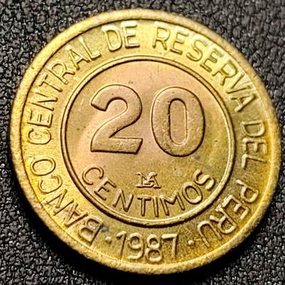 泉币菌-第143场-精品福利场 - 原铜光 格拉夫 秘鲁1987年20分黄铜人物硬币 21毫米 