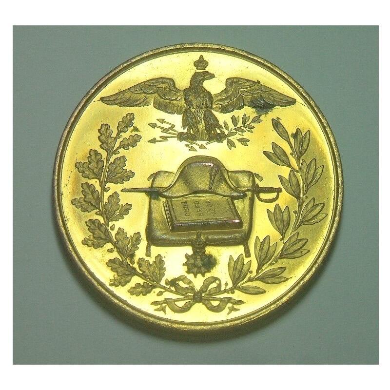 【艺术】法国艺术大章1869年 拿破仑诞辰百年金叶冠 高浮雕精制大镀金章 光边 50MM