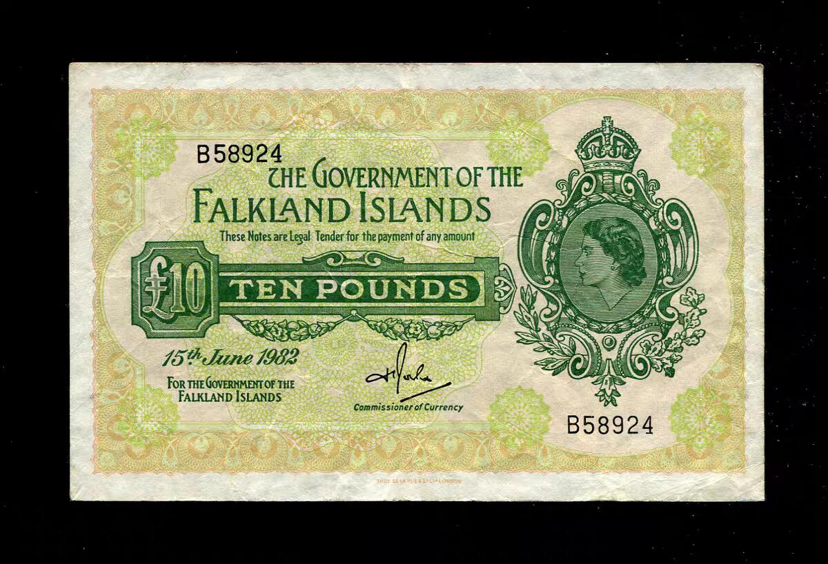 12月10号晚上8点 外国纸币自动截拍第71场 1982年 福克兰群岛10镑 原票实拍 极美品 稀少