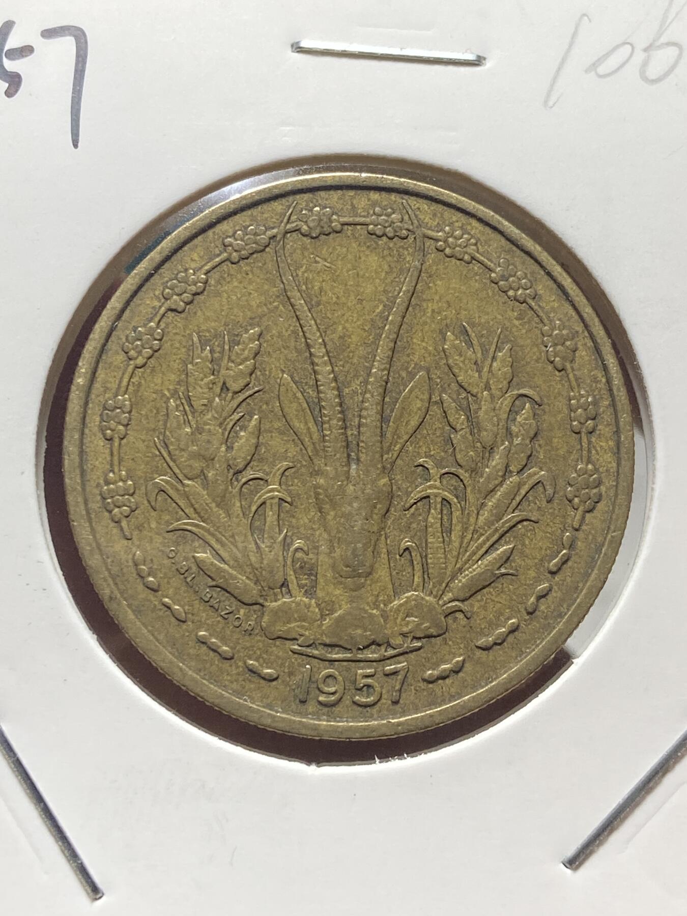 2025年第一百三十五场(总第一百六十一场）外国好品纸夹散币场(免佣金) 法属西非–多哥1957单年份25法郎(仅供多哥地区流通)