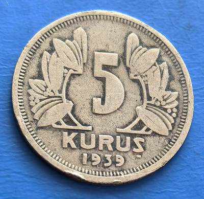 外国优质老铜币银币持续添加中，周六九点倒数截拍，满百包邮，可寄存半年，喜欢朋友微信扫描二维码可直接参拍 - 土耳其1939年5库鲁