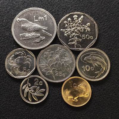 【全场包邮】纯粹捡漏拍484场（免费代拍第21场） - 马耳他各年份动植物版7枚套币 UNC品相