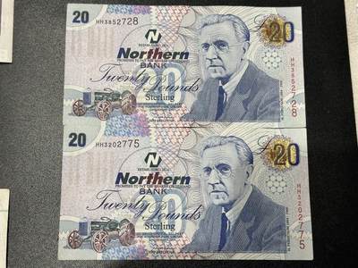 《外钞收藏家》第五百九十二期（精选场）（本平台长期征集拍品、欢迎藏友们联系合作） - 2006年北爱尔兰北方银行20镑 2张一起 非全新 品相如图