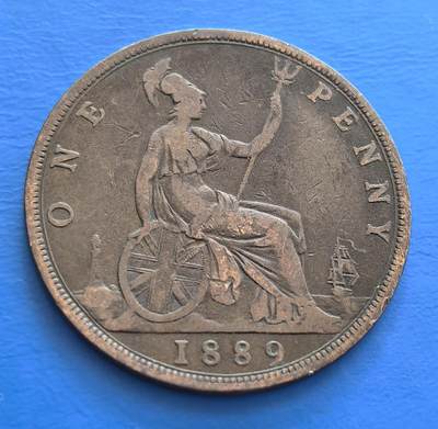外国优质老铜币银币持续添加中，周六九点倒数截拍，满百包邮，可寄存半年，喜欢朋友微信扫描二维码可直接参拍 - 英国1889年维多利亚女皇大便士，流通好品