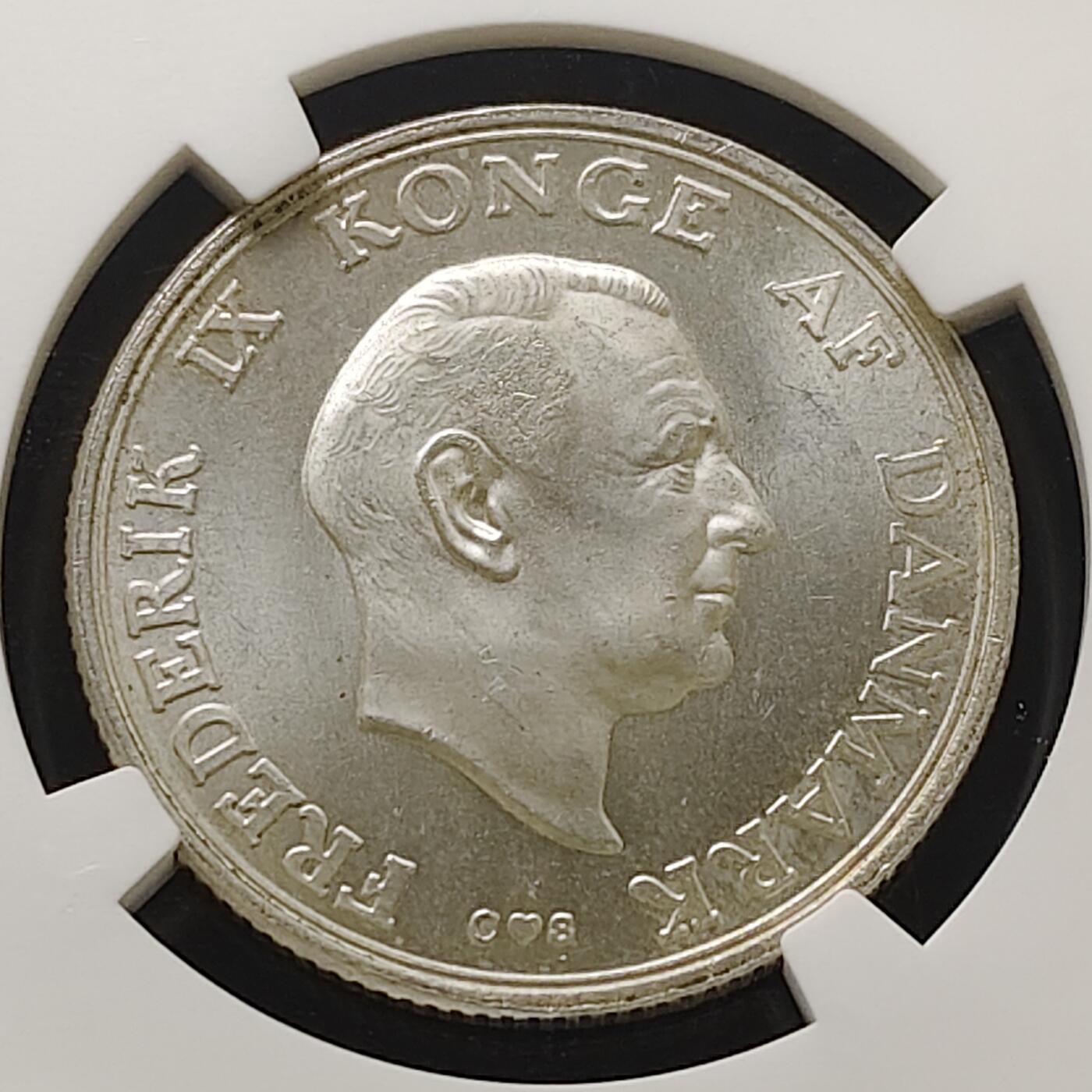 【全场包邮】纯粹捡漏拍485场（免费代拍第22场） 【收藏级·亚军分】丹麦1958年2克朗玛格丽特公主18岁成年纪念银币-NGC MS66