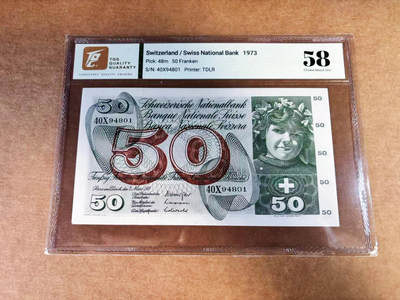 【Blue Auction】世界纸币精拍第760期——18级TOP拍卖/信誉/品质/专业/高效💫 - 瑞士 1973年50法郎 TQG58