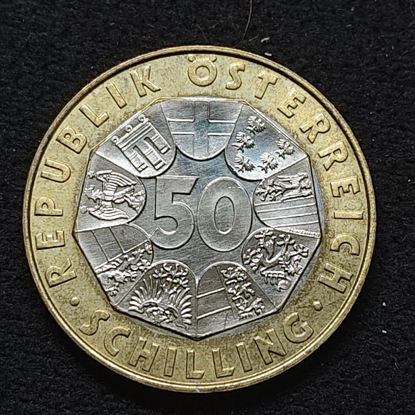 【全场包邮】纯粹捡漏拍484场（免费代拍第21场） 奥地利1998年50先令诺贝尔生理学和医学奖得主动物行为学家康拉德·劳伦兹双色纪念币