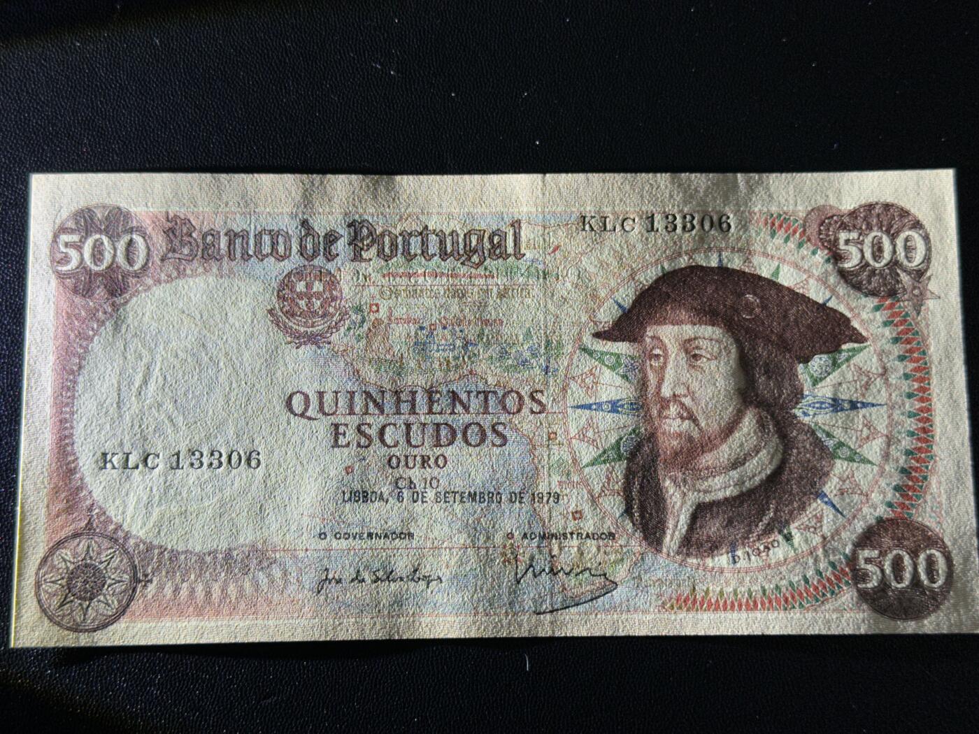 《外钞收藏家》第五百九十二期（精选场）（本平台长期征集拍品、欢迎藏友们联系合作） 葡萄牙1979年500埃斯库多（少见品种；全程无47） 全新 轻微潮