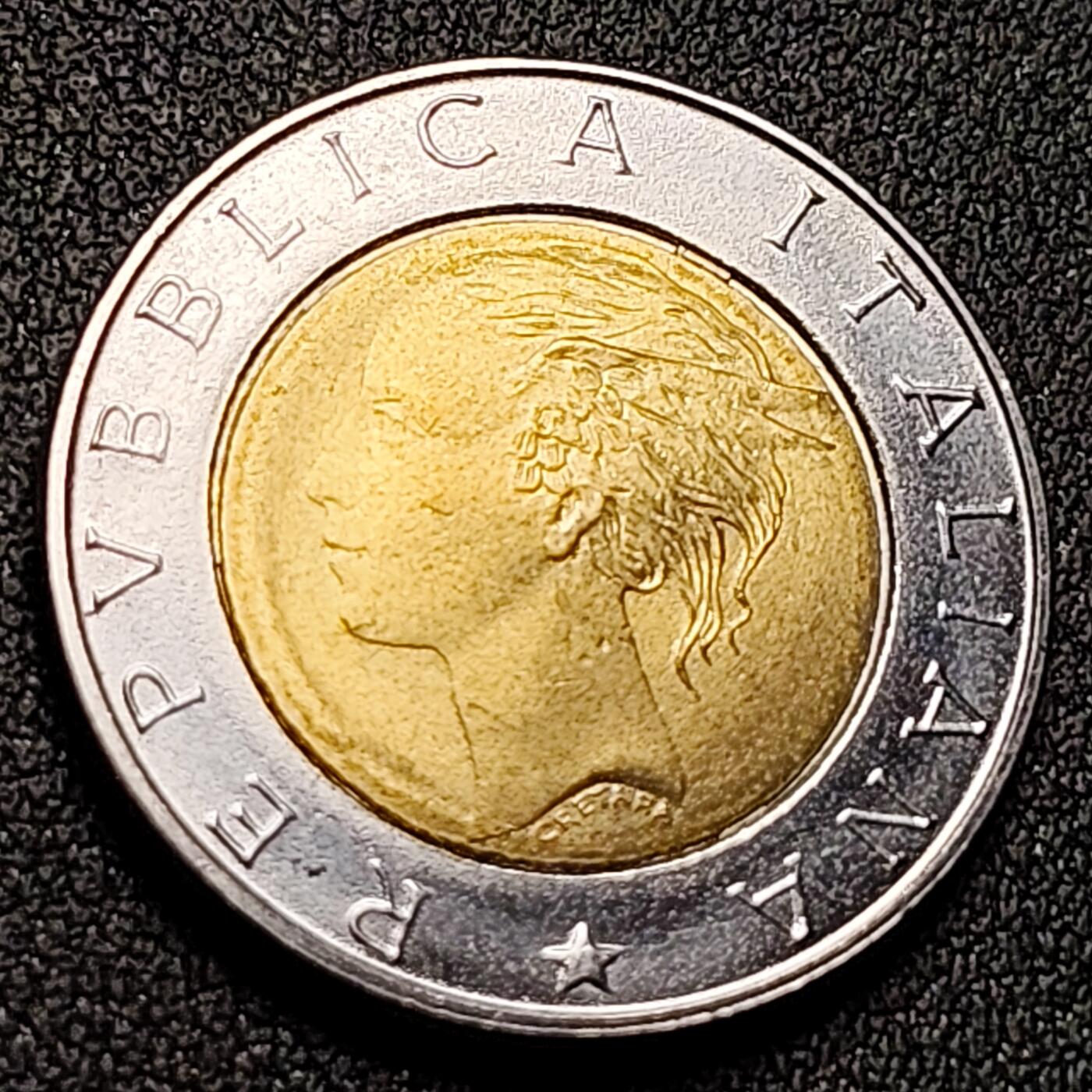 泉币菌-第143场-精品福利场 1995年意大利500里拉双金属双色硬币 26mm 纪念币铜钱 