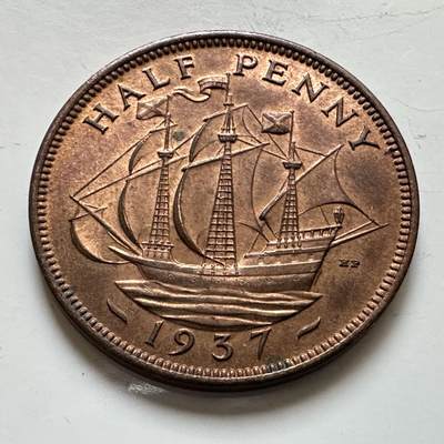 🌹外币初藏🌹🐯2025年第139场  每周二四六晚8️⃣点 接代拍 - 英国1937年半便士 乔六登基首年 原光品 少