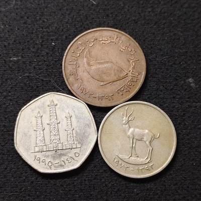 【全场包邮】纯粹捡漏拍484场（免费代拍第21场） - 阿联酋1973-1995年散币3枚一组
