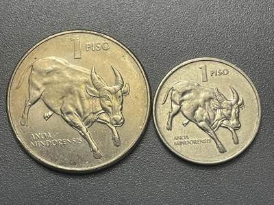回流1215 - 菲律宾1985、1994年大小1比索 濒危野生动物-民都洛水牛