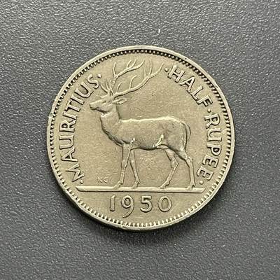 回流1215 - 英属毛里求斯1950年半卢比 鹿🦌