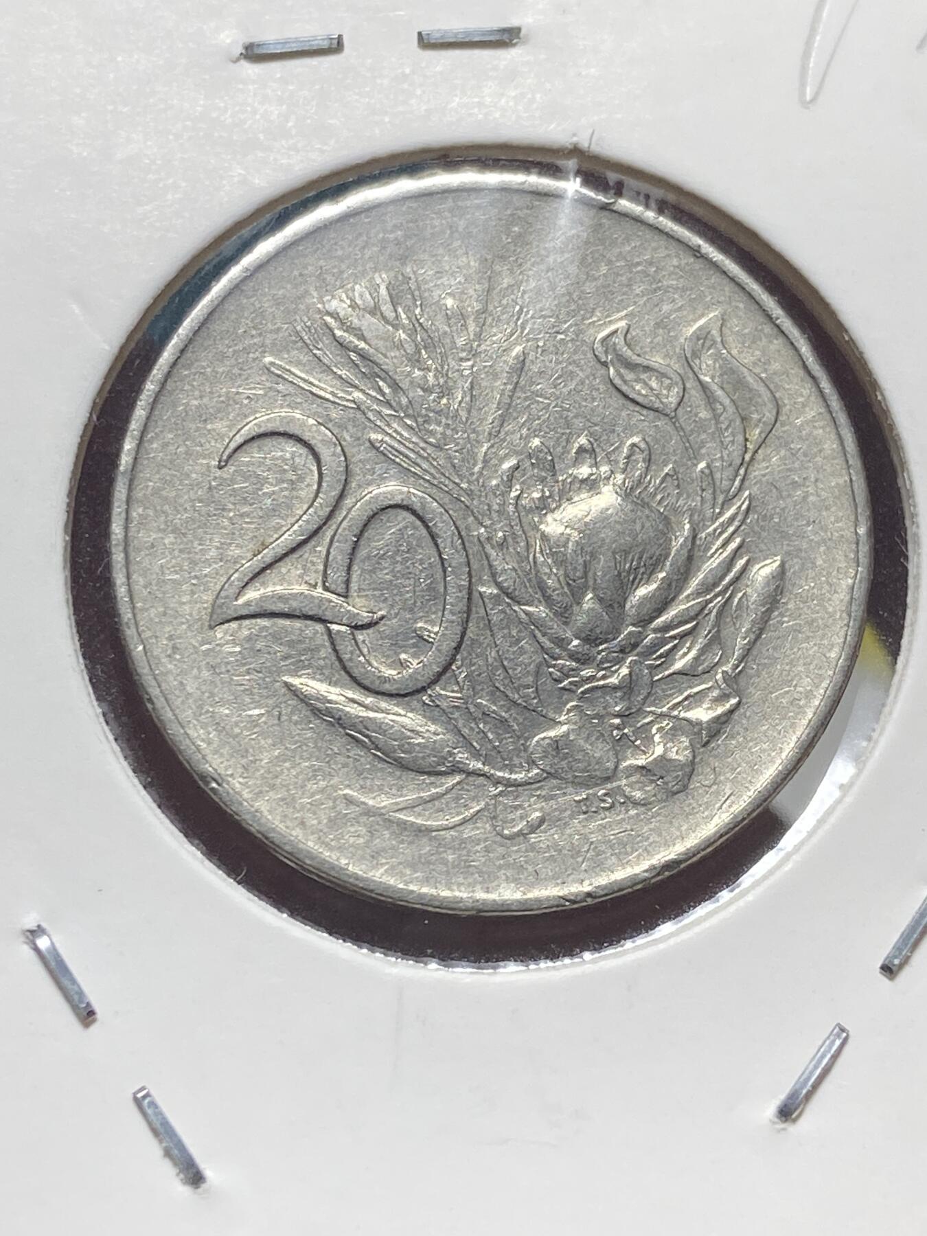 2025年第一百三十五场(总第一百六十一场）外国好品纸夹散币场(免佣金) 南非🇿🇦1965年20分(独立后第二套流通硬币，布尔语版)