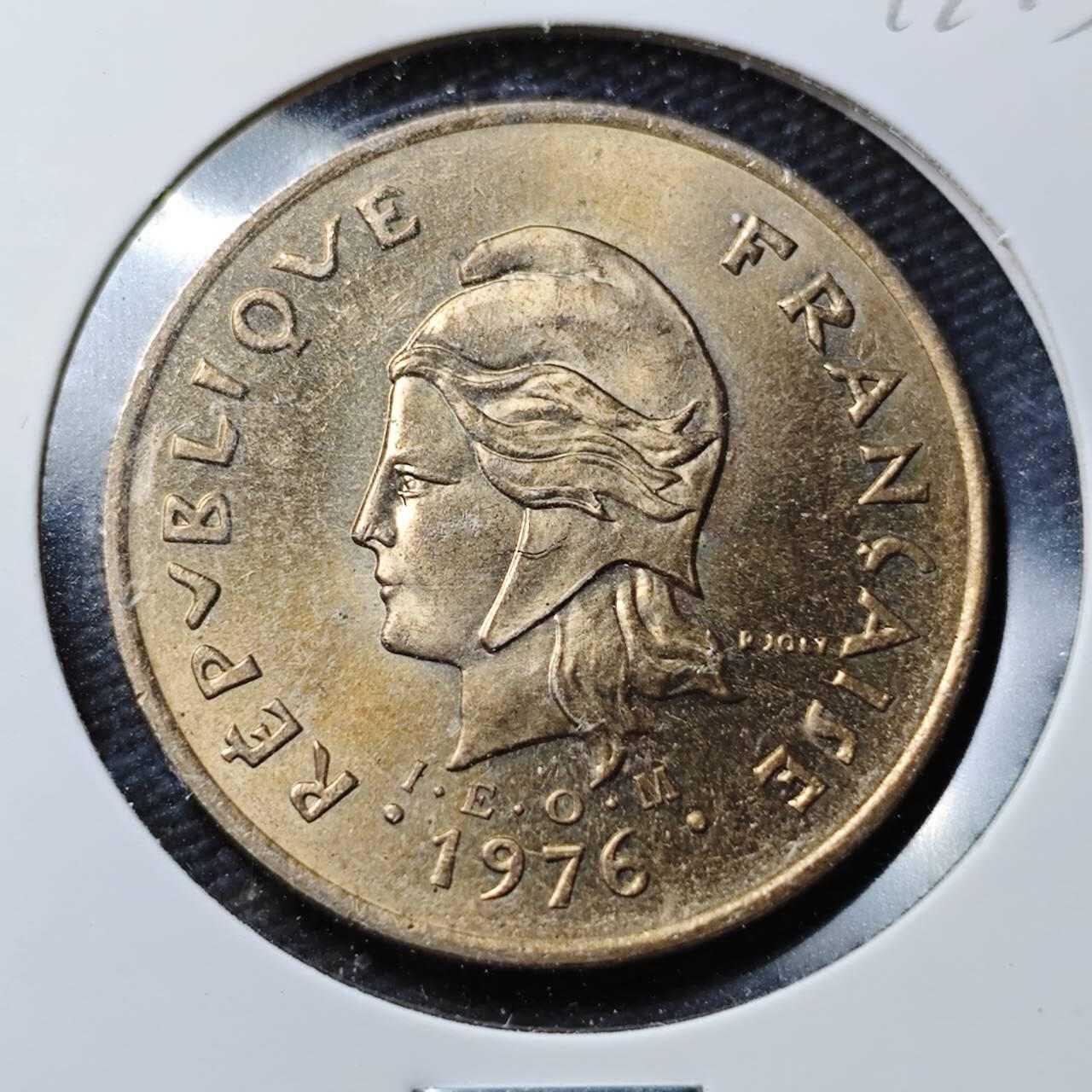 KK钱币收藏小铺 第377期  2月预留时间 周末发货  1976法属波利尼西亚100法郎 好品