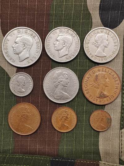 英国伊丽莎白女王 乔治六世 半芬尼 1芬尼 1便士 2先令 半克朗9枚一组 欧洲硬币 铜币 收藏 - 英国伊丽莎白女王 乔治六世 半芬尼 1芬尼 1便士 2先令 半克朗9枚一组 欧洲硬币 铜币 收藏