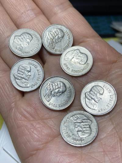 2025年第一百三十五场(总第一百六十一场）外国好品纸夹散币场(免佣金) - 南非🇿🇦1965年5分7枚(独立后第二套，含布尔语和英语两个版)