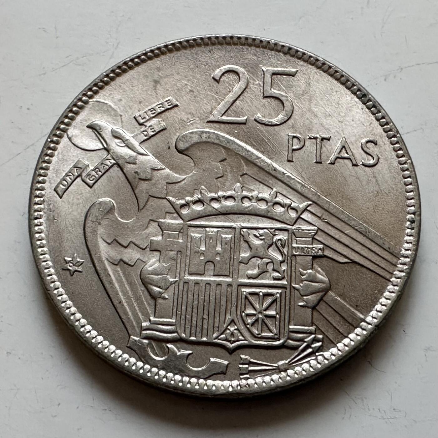 🌹外币初藏🌹🐯2025年第139场  每周二四六晚8️⃣点 接代拍 西班牙1957年25比塞塔 原光品