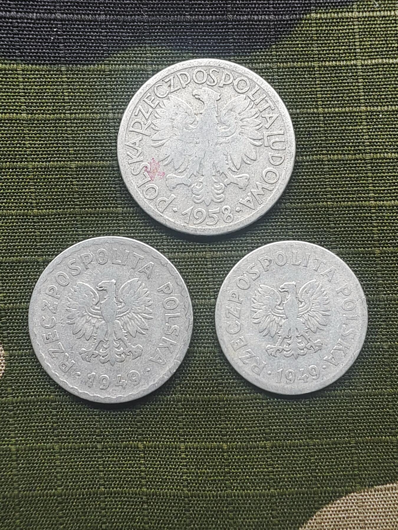 波兰1958年2兹罗提1949年1兹罗提/50格罗申铝币3枚一组 欧洲硬币 铜币 收藏