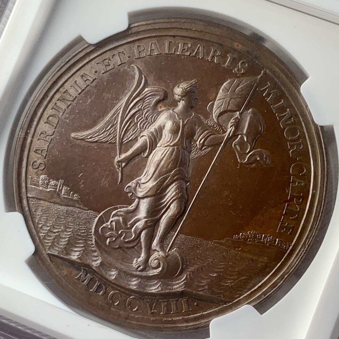 掌中浮雕-藏着的欧洲第045场 NGC MS62 : 1708年英国攻占撒丁岛和米诺卡岛，40mm