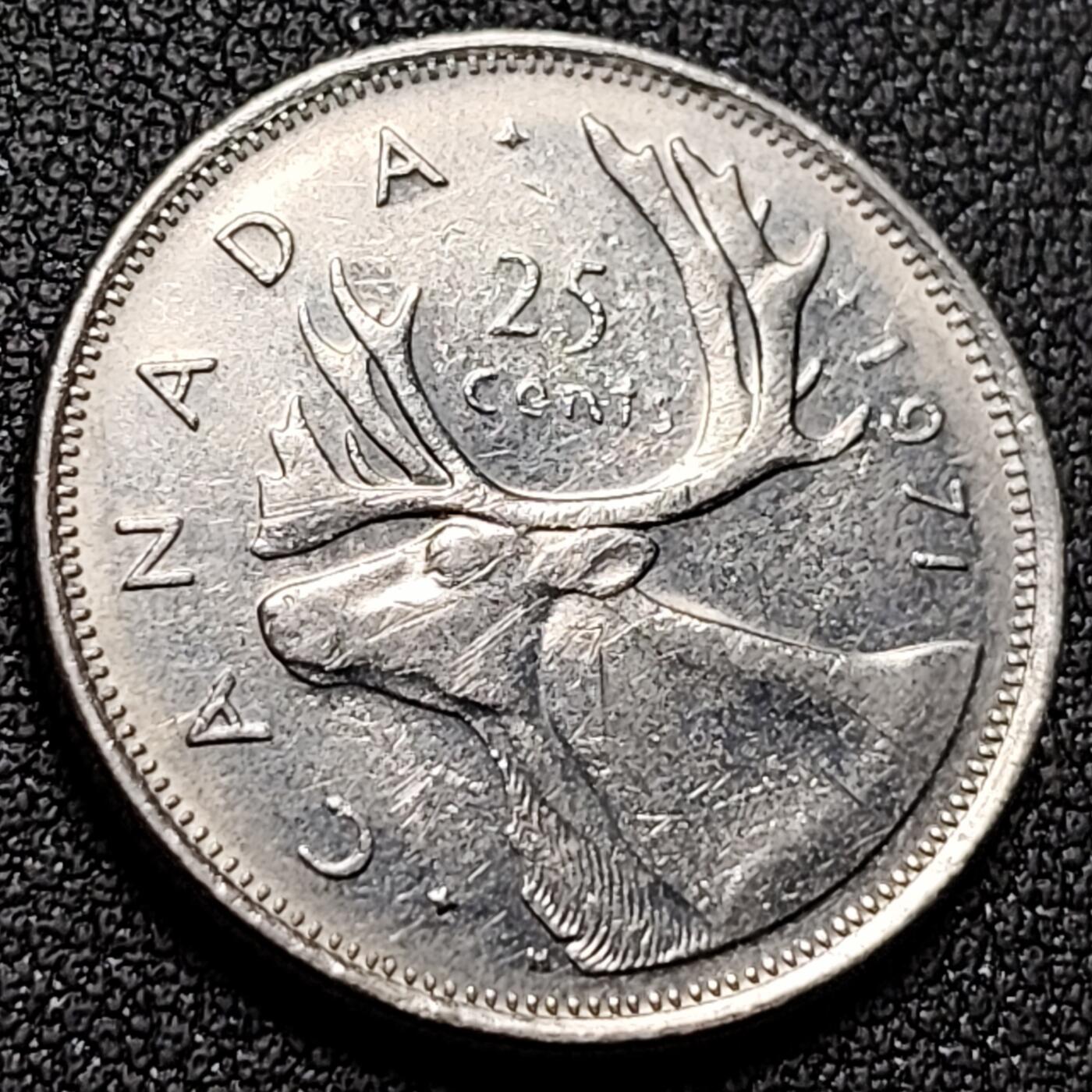 泉币菌-第143场-精品福利场 高币值 加拿大1971年1/4加拿大元 伊丽莎白二世 驯鹿 24mm